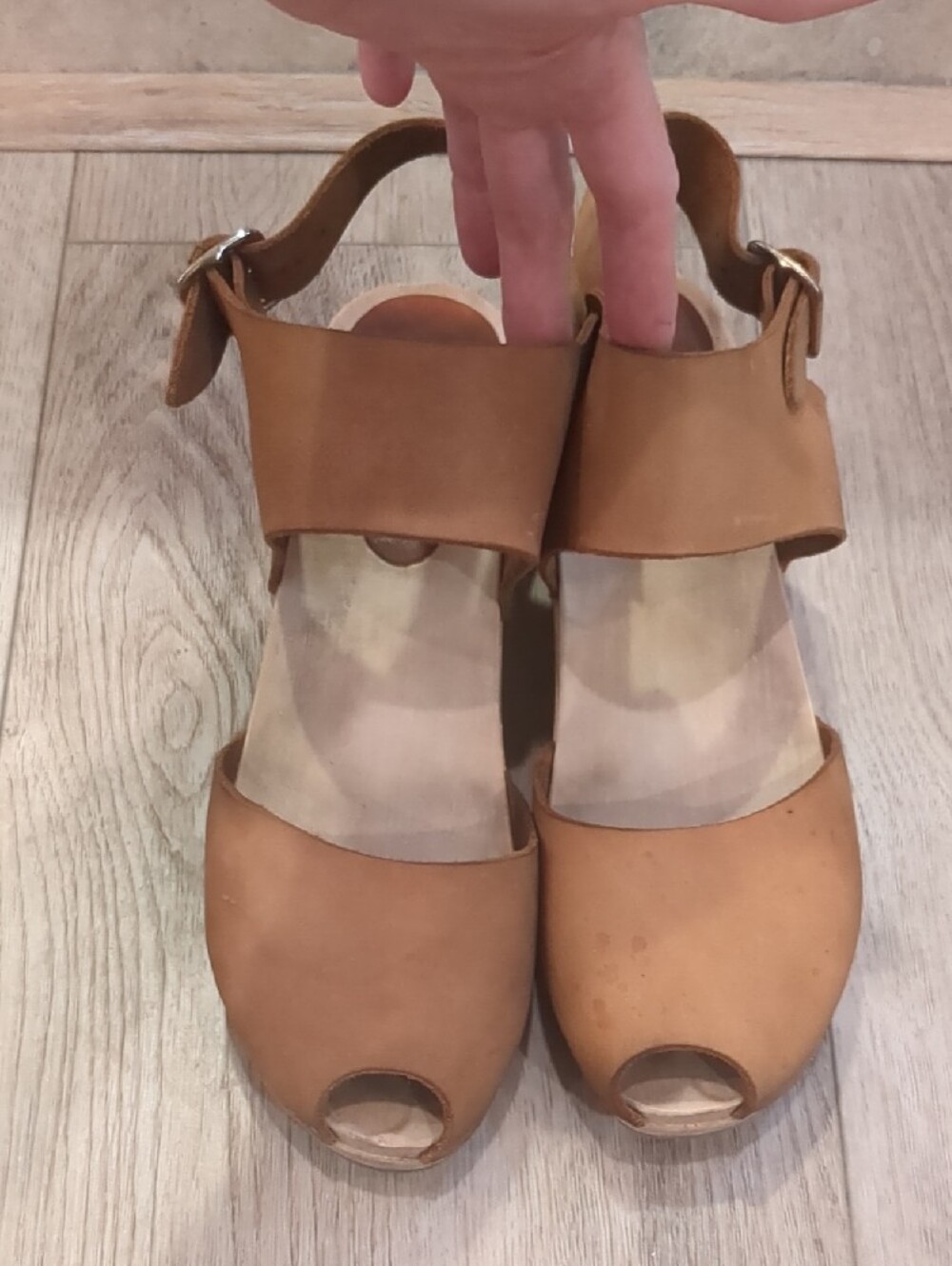 BRYR Open-Toe Slingback Clogs in Tan Leather
